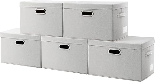 Miniatura 39 de PRANDOM Cajas de almacenamiento con tapas [paquete de 3] contenedores de almacenamiento plegables de tela, canastas con cubierta para el hogar,