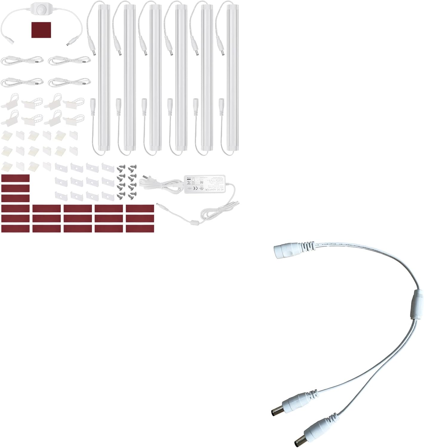 Litever Super Bright Slim Under Cabinet LED Lighting Kit (6-Light-Bar) 31W Daylight 5000K Dimmable White Cables 2-Way Power Splitter White Cable for Kitchen Counter Cabinets Shelf Lighting