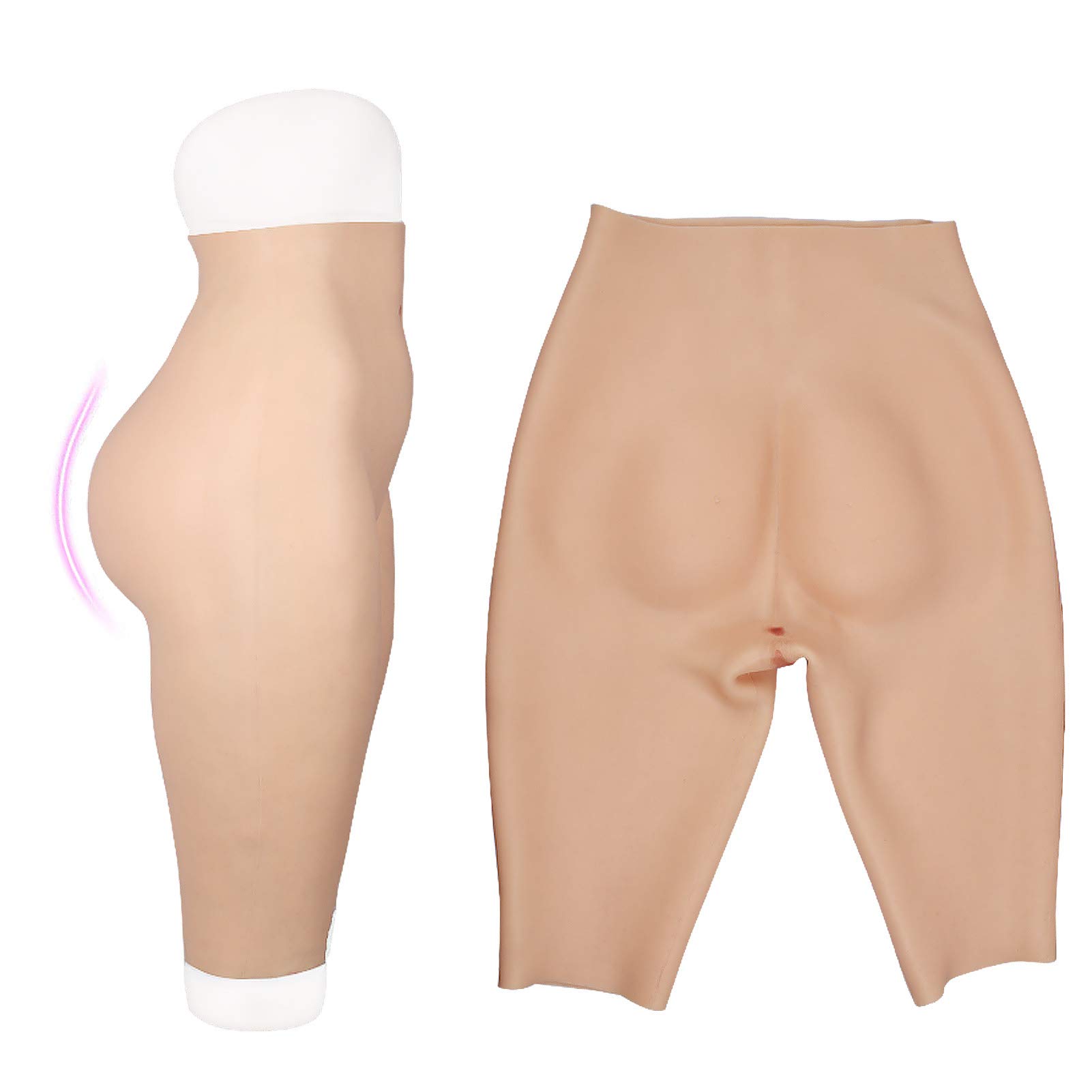 Vagina Falsa de Silicona Crossdresser Cintura Alta Pantalones de Cuatro Esquinas Ombligo Abundantes Nalgas (1-Ivory White,with Vagina)