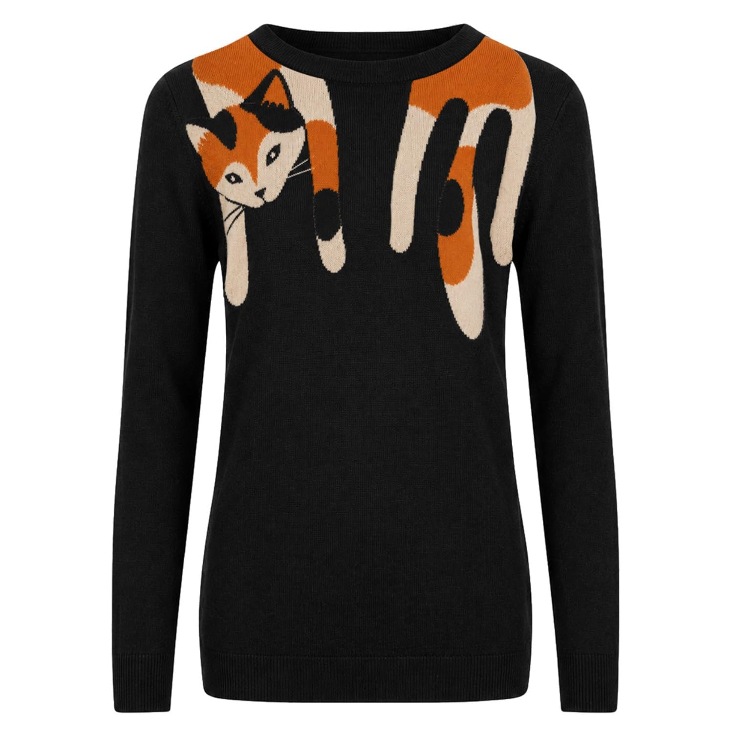 OXKnit - Maglione da donna in maglia, stile retrò anni '60, con gatto