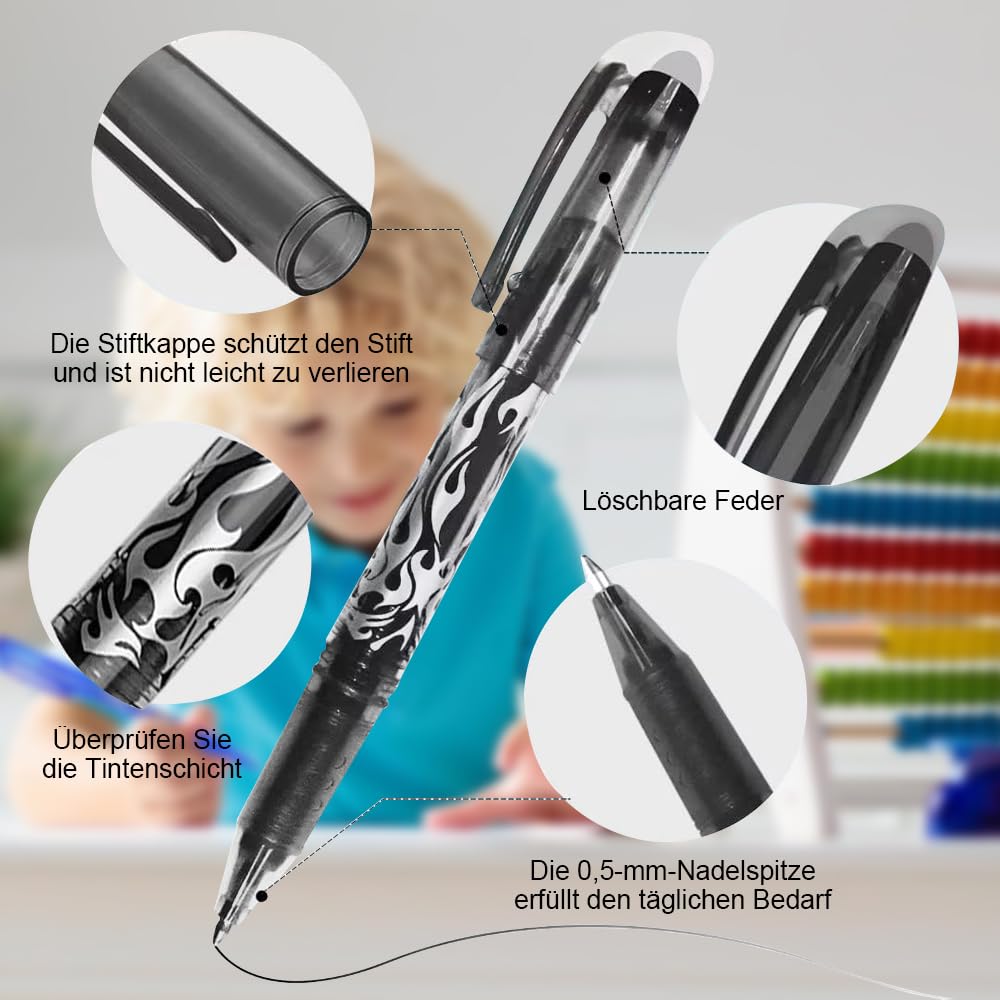 9 Radierbare Kugelschreiber Set – 0,5 Mm Feinmine – Blau, Schwarz, Rot – Mit Radiergummi Für Schule & Büro