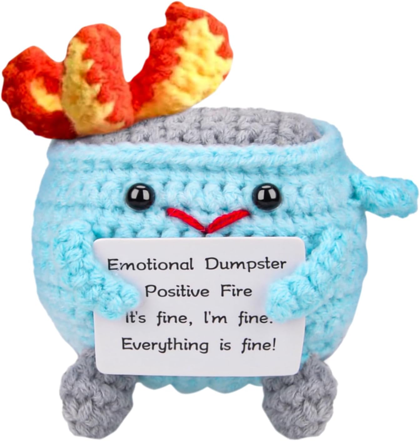 Vibbang Emotional Support Dumpster Fire Plushies, Positive Emotional Support Dumpster, Mini Handmade Crochet with Inspirational Card, Pocket Hug, Good Luck, Motivational Gifts