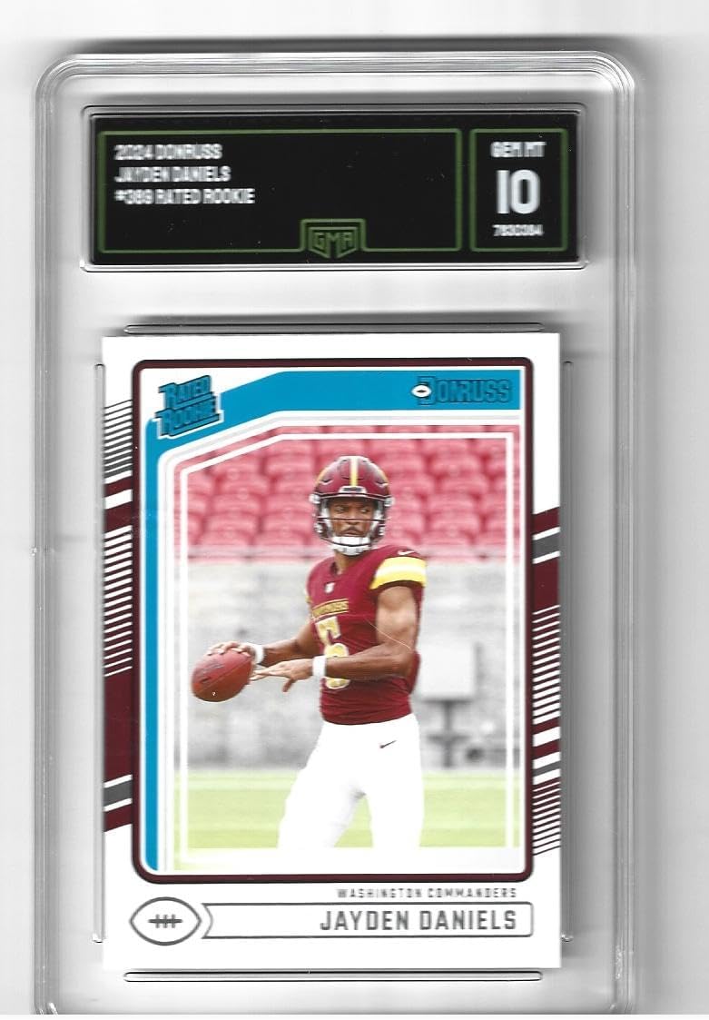 Graded Gem Mint 10 Jayden Daniels 2024 Donruss Rated Rookie Football Card #389 Commanders Superstar Quarterback
