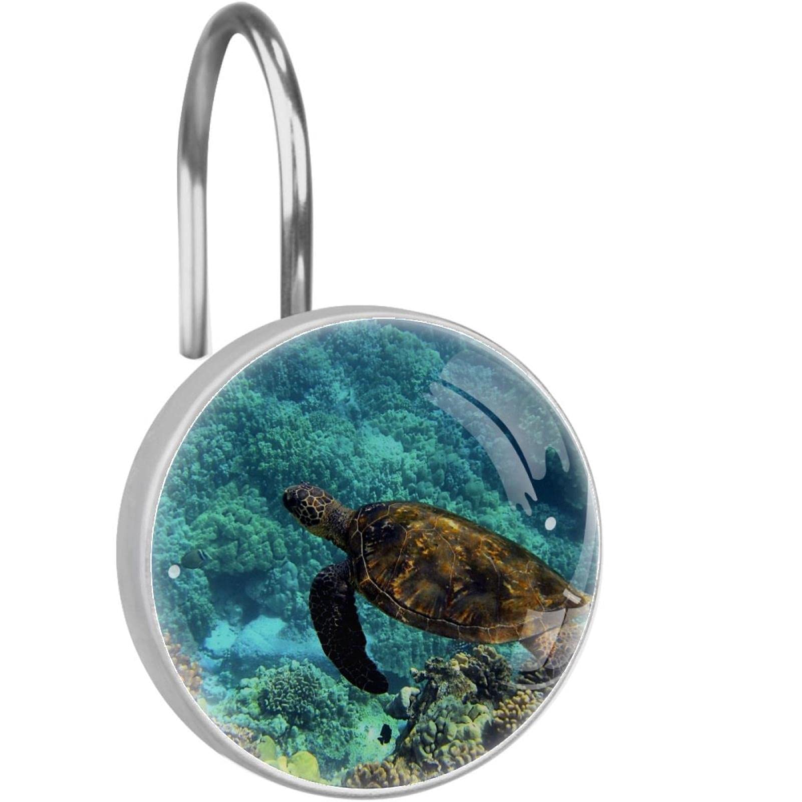 Crochets pour rideau de douche tortue en verre cristal (Lot de 12) pour déco de salle de bain