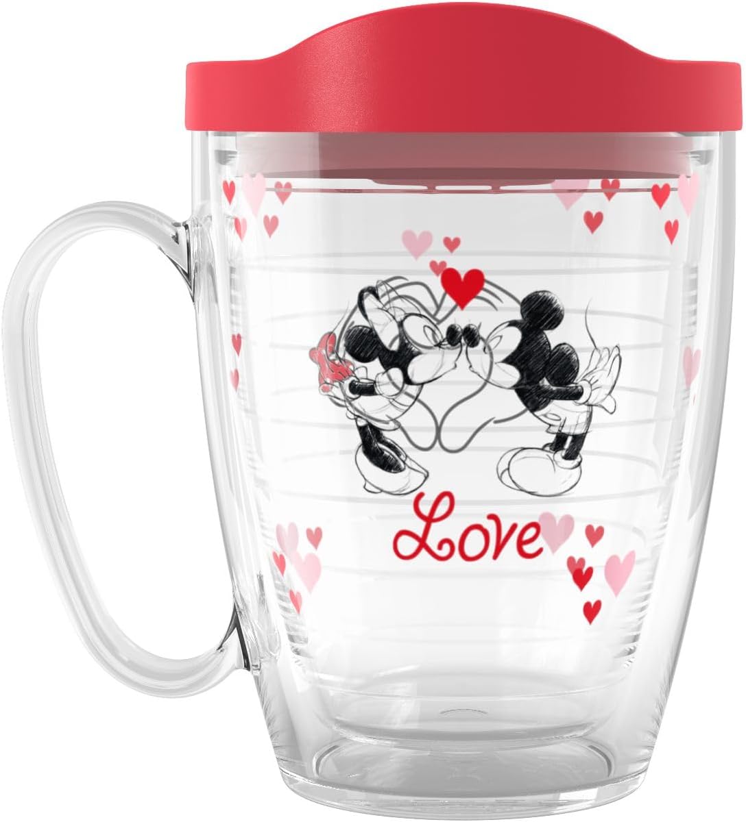 Tervis Disney - Mickey & Minnie Valentines Made in USA Double Walled Insulated Tumbler Travel Cup Keeps Drinks Cold & Hot, 16oz Mug with Handle, Classic