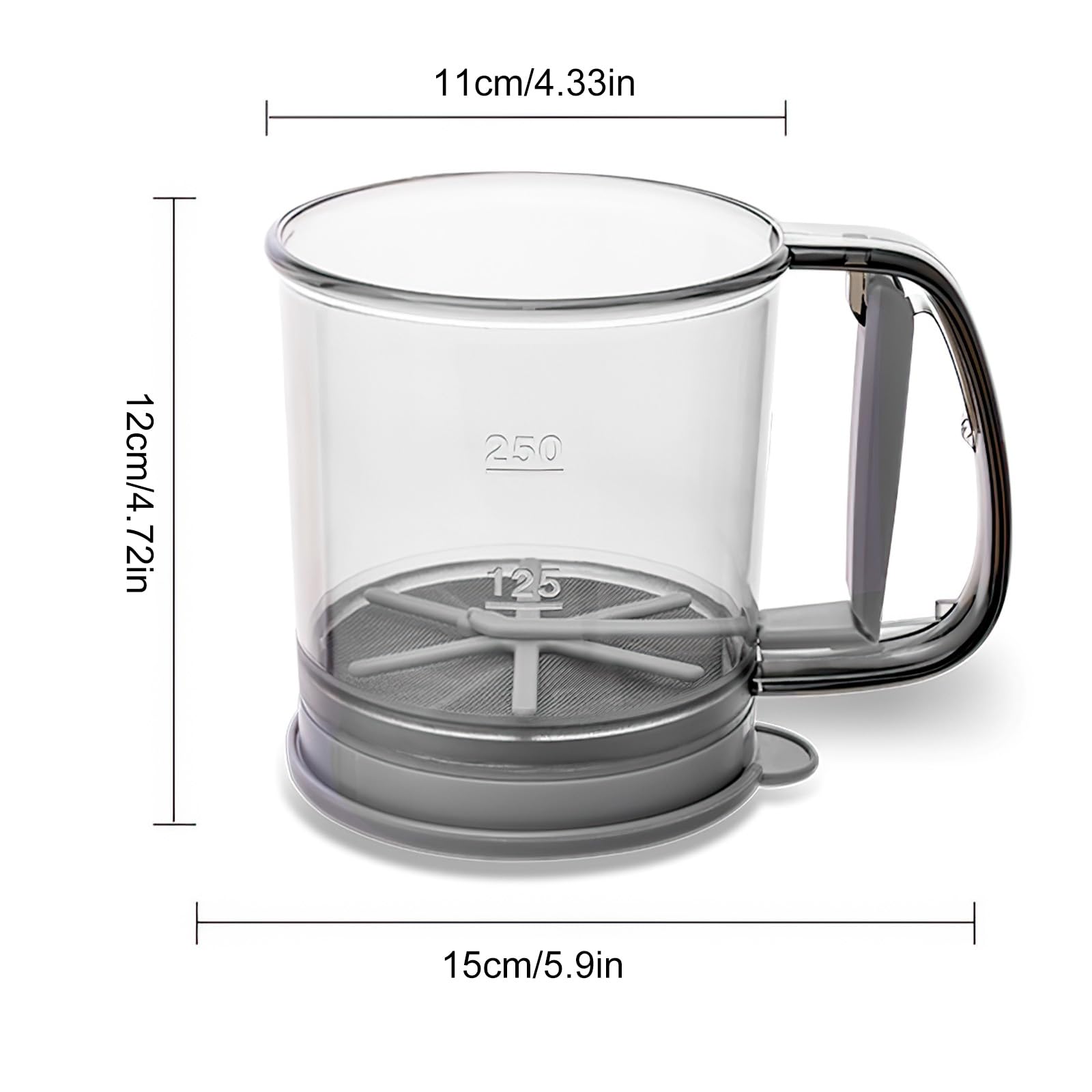 Mehlsieb zum Backen, doppellagiges Mehlsieb mit Deckel, halbautomatisches Handpulversieb, feines Siebpulversieb mit Skala zum Kochen, Backen, Küche, Zuckerutensilien, Heimwerken