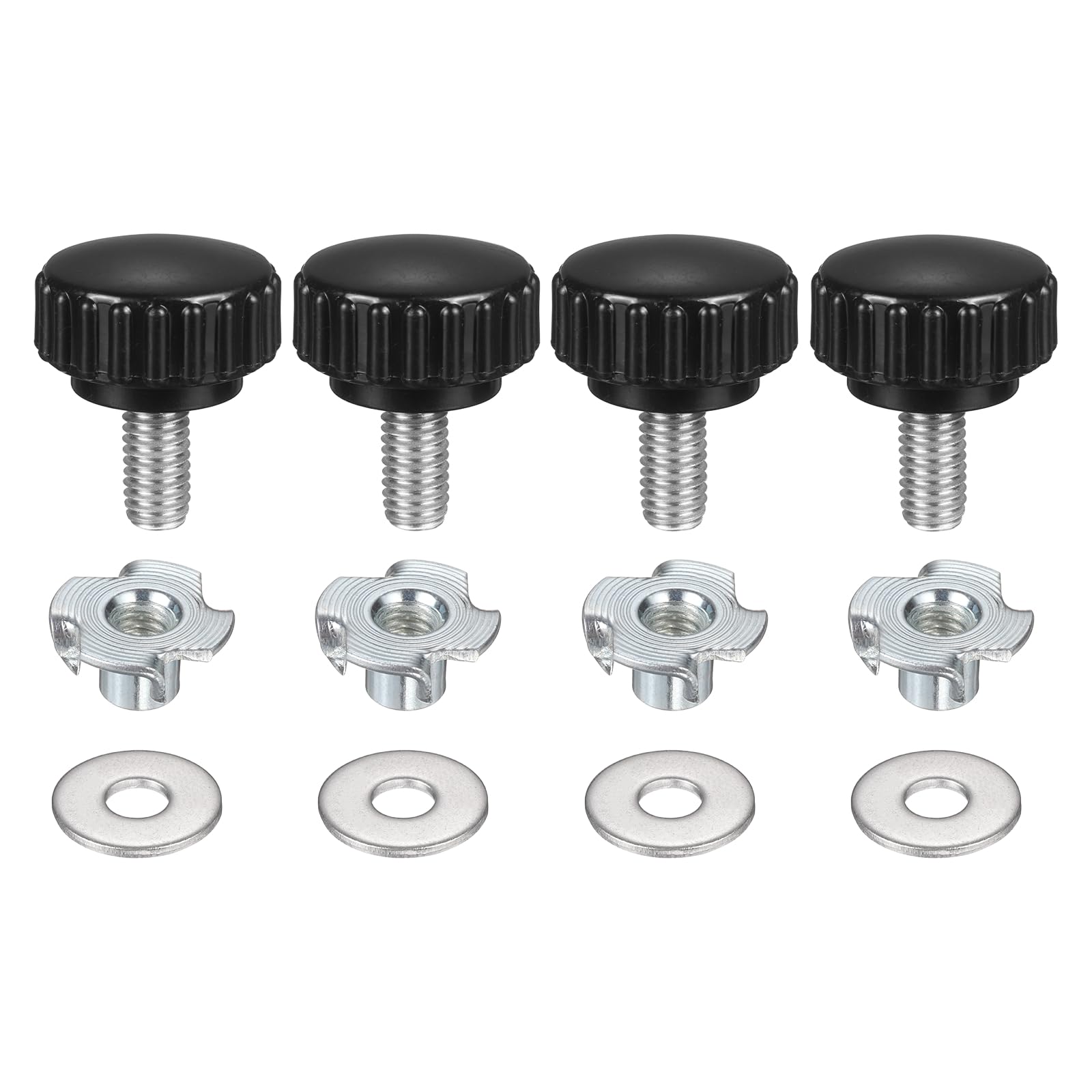 sourcing map 4 Pcs M6 x 12mm Knurled Clamping Knobs 22mm Head with Washers & T-Nuts
