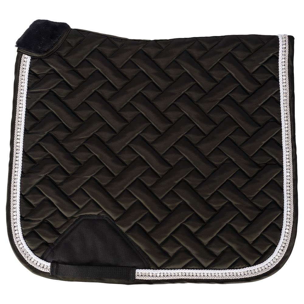Schneiders Satin Dressage Pad with Bling | Color Black Upscale Dressage Pad | Basketweave Print | Comfortable Fit | Relief for Wither | Bling Accents