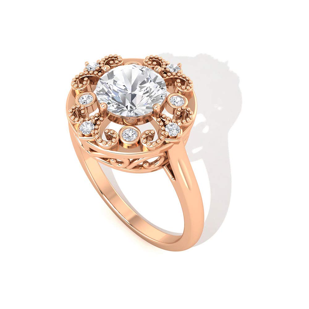 1.3Ct Moissanite IGI Certified Solitaire Engagement Ring, Art Deco Flower Ring, GH-VS1 Color Clarity Moissanite Wedding Ring, Bridal Statement Ring