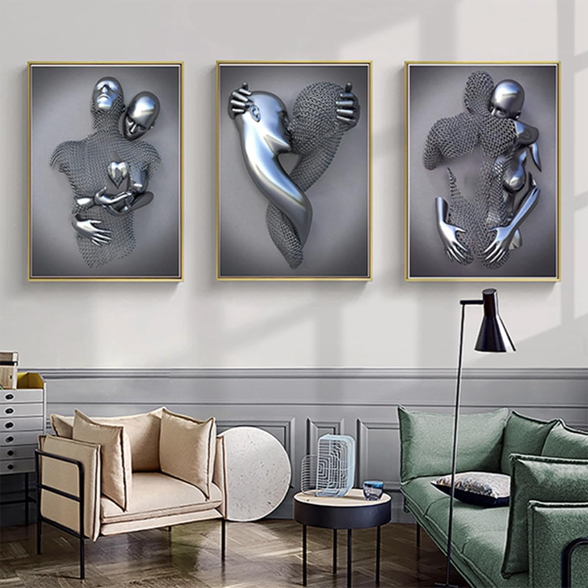 JNAOZI 3D Metal Figure Statue Canvas Painting Lovers Sculpture Poster Abstract Poster African Woman Canvas Picture Poster Frameless (Poster 04.30 x 40 cm x 3 Pieces) - Image 2