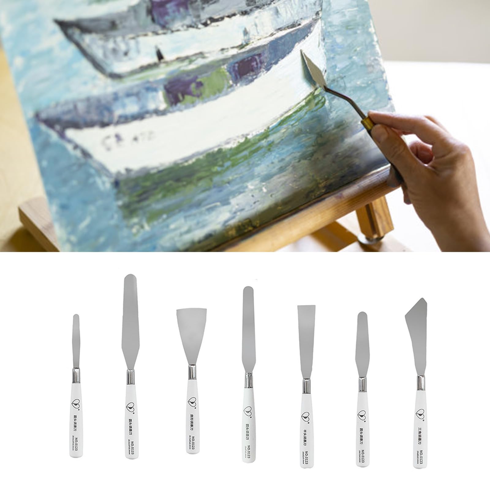 Lot de 7 spatules artistiques en acier inoxydable pour peinture d'artiste