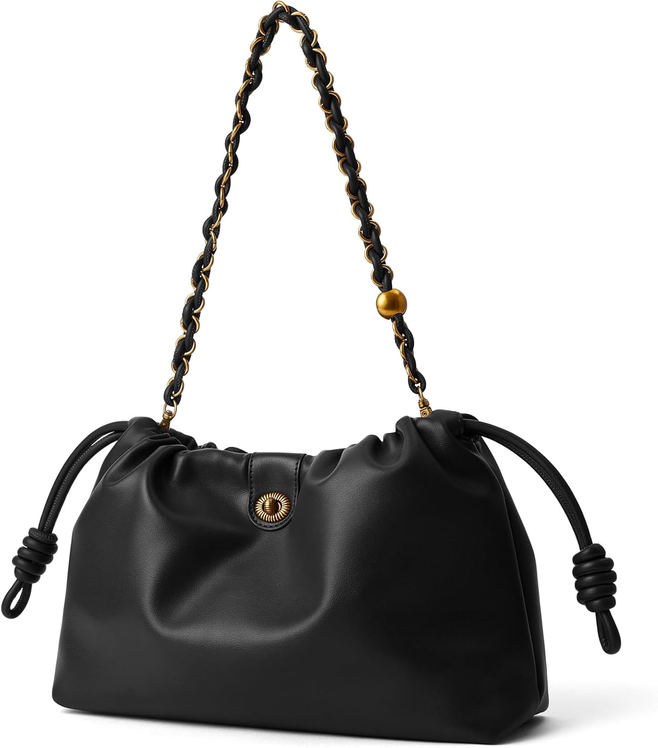 Bucket Hobo Purse for Women. Designer Drawstring Shoulder Bag with Top Chain Tote Handle and Long Crossbody Strap - Image 7