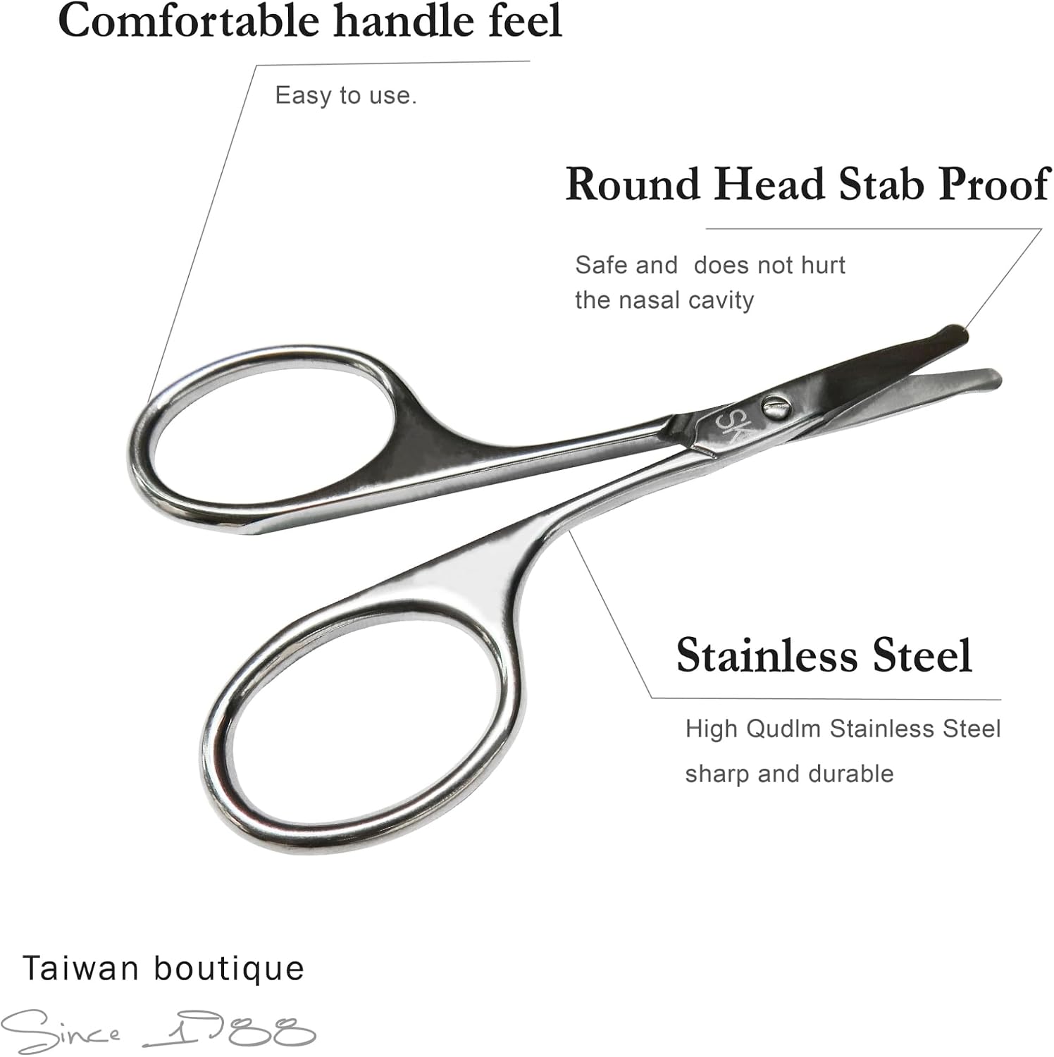 Precision Trim Silver Nose and Facial Hair Scissors with Straight Safety Blades, Rounded Tips for Gentle and Precise Grooming of Nose, Ear, and Eyebrow Hair SUNDEN SD1251