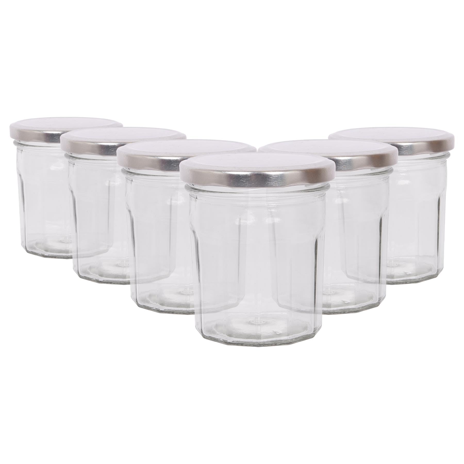 Argon Tableware Silver 250Ml Glass Jam Jars With Lids - Pack Of 6 - Lid
