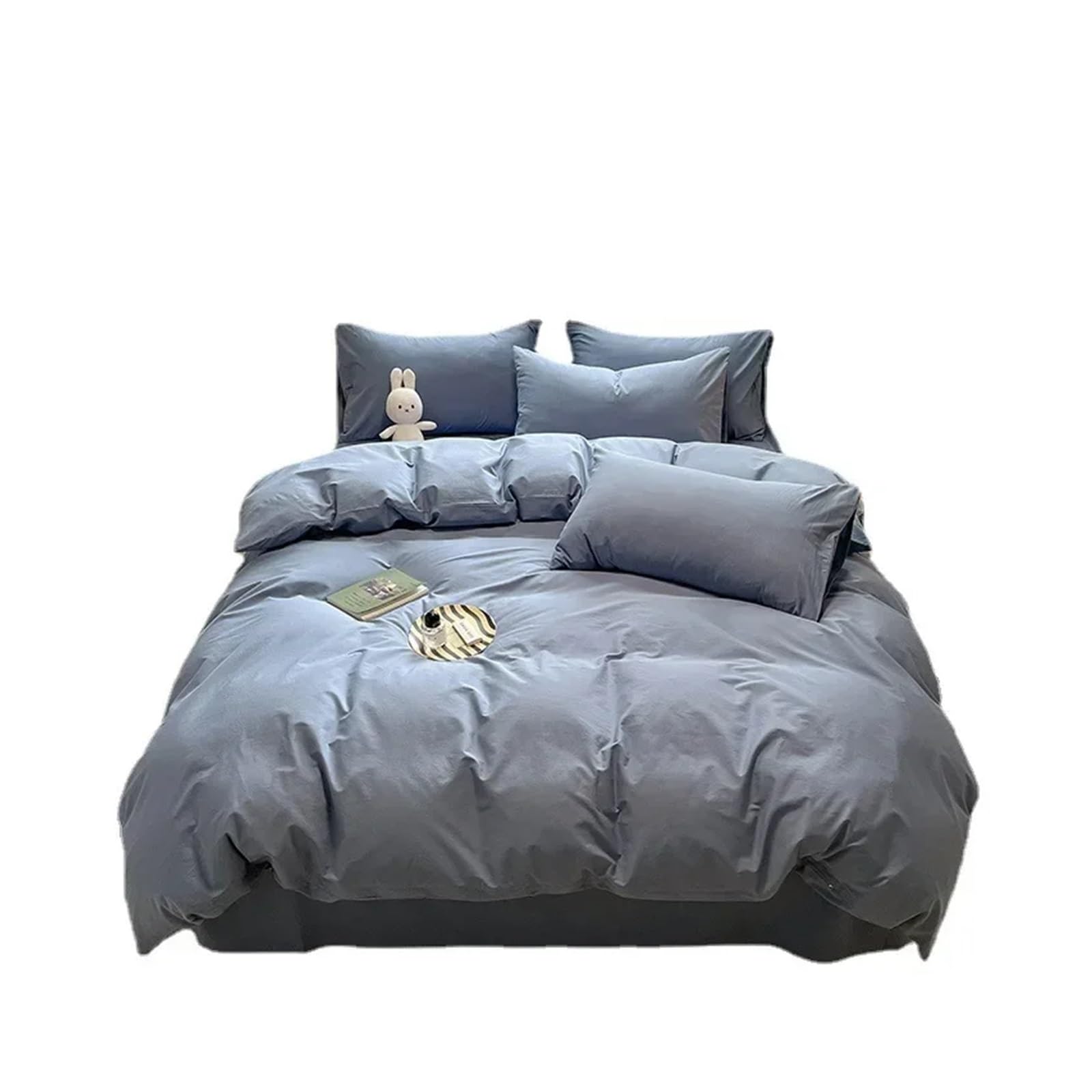 . Homestay Cotton Solid Color Cotton Nowoczesny prosty czteroczęściowy zestaw tekstyliów domowych, pościel(Blu,Queen)
