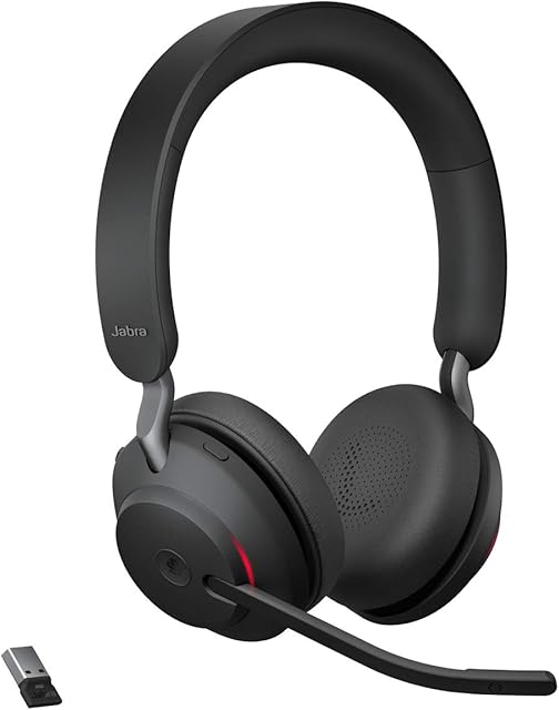 Jabra Evolve2 65 Wireless PC Headset  Noise Cancelling Microsoft Teams Certified Stereo Headphones With Long-Lasting Battery  USB-A Bluetooth Adapter  Black