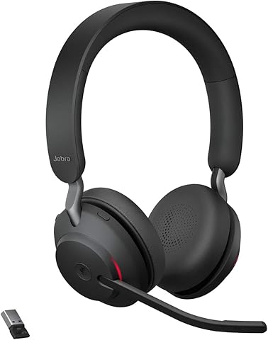 Jabra Evolve2 65 Wireless Headset - Noise Cancelling Microsoft Teams Certified Stereo Headphones with Long-Lasting Battery - USB-A Bluetooth Adapter - Black