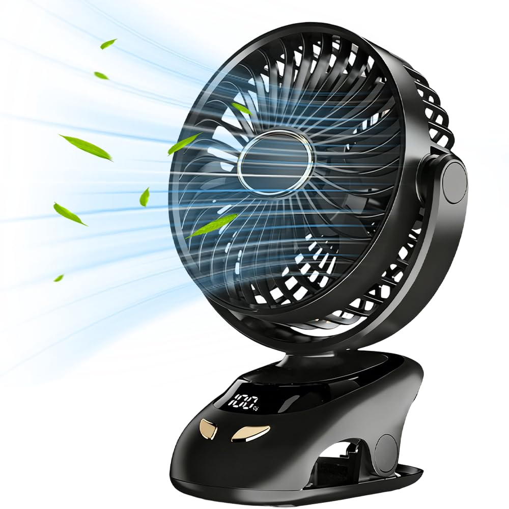 Tragbarer Ventilator zum Anklemmen, persönlicher Ventilator mit Clip, 6000 mAh, batteriebetrieben, USB-Schreibtischventilator, leise, wiederaufladbar, Mini-Tischventilator, 5 Geschwindigkeiten