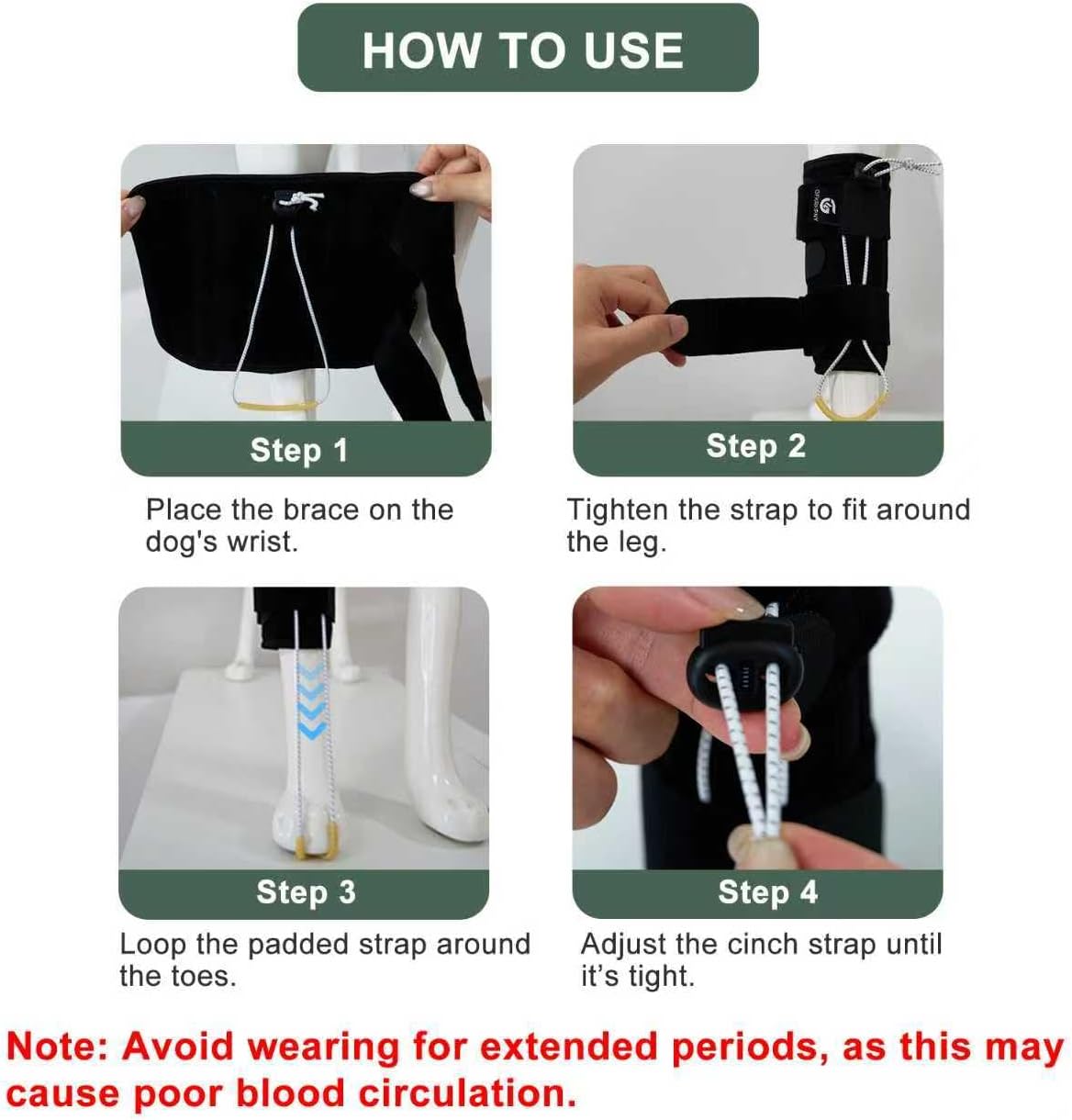 Dog Front Leg Support Brace for Foot Drop, Canine Knuckling Prevention, Toe Dragging Assistance