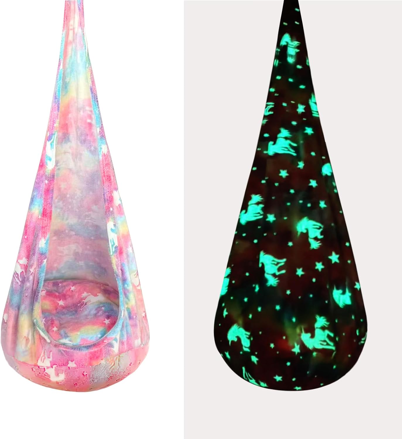 Kids Pod Swing Seat, Flannel Sensory Swing Chair Nightglow with PVC Inflatable Cushion, Hanging Hammock Chair for Indoor＆Outdoor Use (Rainbow Color(Unicorn))