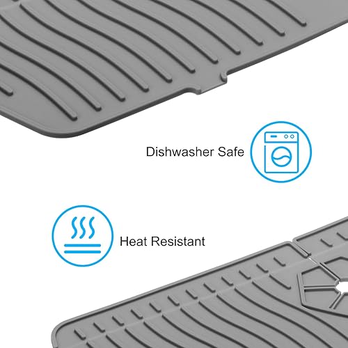 Miniatura 5 de uxcell Protector contra salpicaduras para fregadero de cocina, 24 x 5.8 pulgadas, bandeja de silicona para fregadero de baño, granja, RV, gris