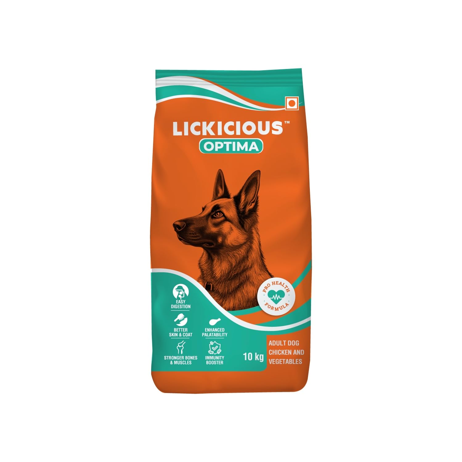LICKICIOUS Optima Dry Dog Food Adult 10 KG | Chicken & Vegetable | Complete and Balanced Optimum Nutrition for Pedigree Dogs | Great Taste & Easy Digestion