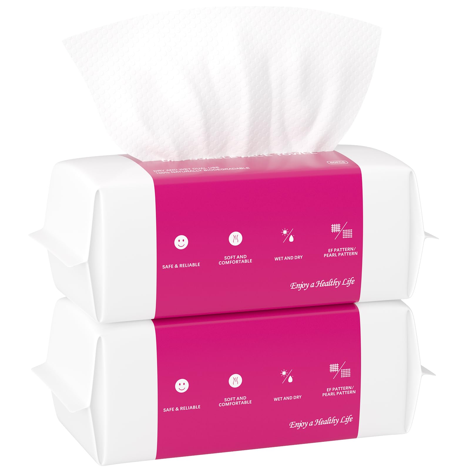Disposable Face Towel 120 Count, 20 x 20cm Cotton Tissue Dry Face Wipes Skin Clean