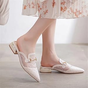 Amazon.com | Harberd Women's Buckle Mules Flats Mesh Pointed