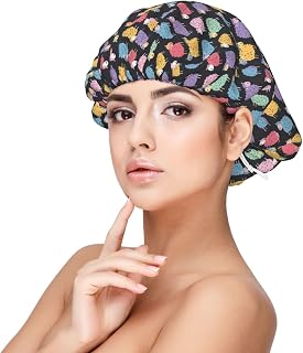 Cute Colorful Sheep Cartoon Pattern Print Adult Sleeping Cap 13in Protection Nightcap Daily Routine Use Housework Sleep Hat