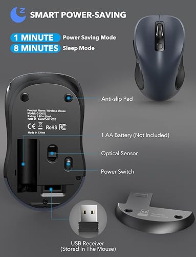 Miniatura 4 de Trueque Mouse inalámbrico, mouse de computadora de 12 meses de duración de la batería, mouse inalámbrico Ergo con botón, mouse USB portátil de 2.4