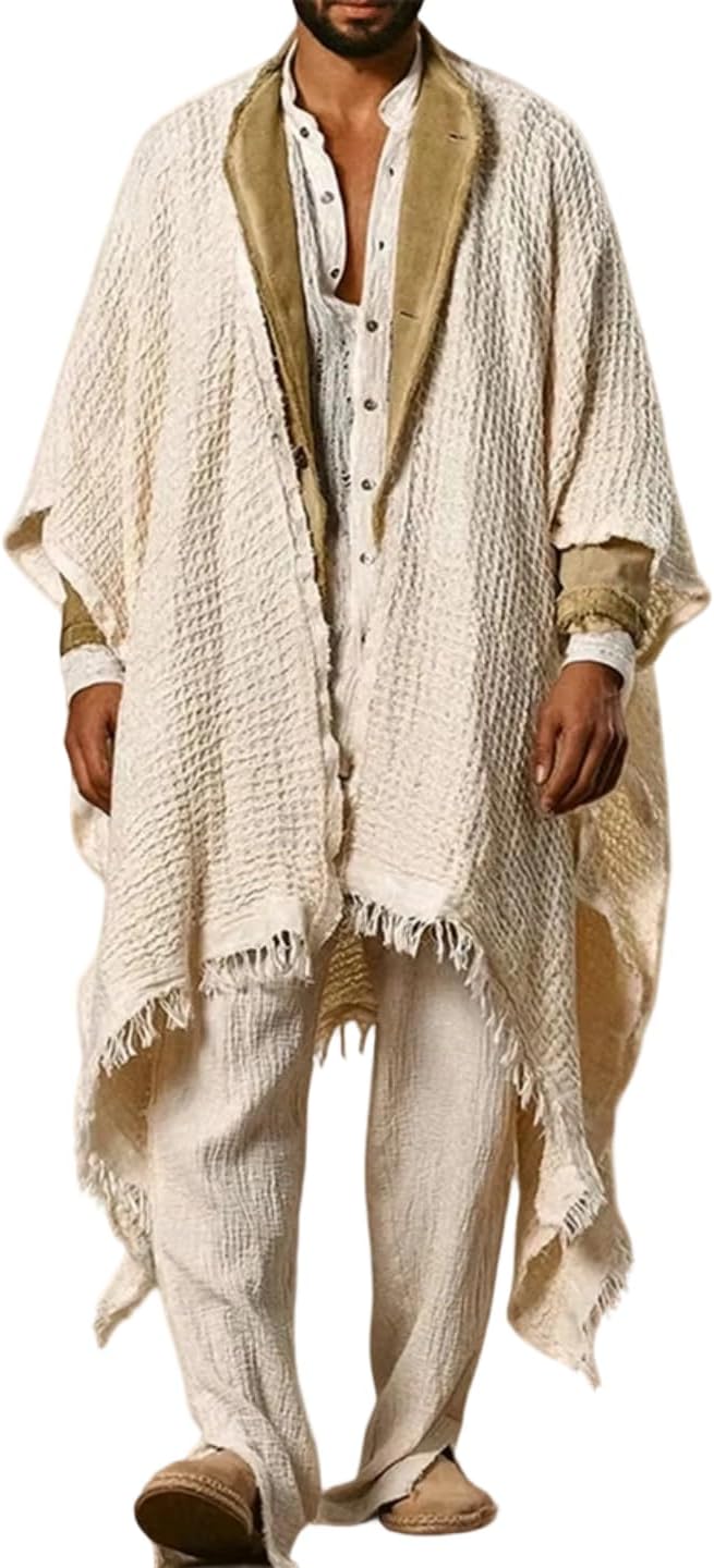 Men's Retro Solid Color Loose Tassel Summer Seaside Beach Breathable Bohemian Cardigan