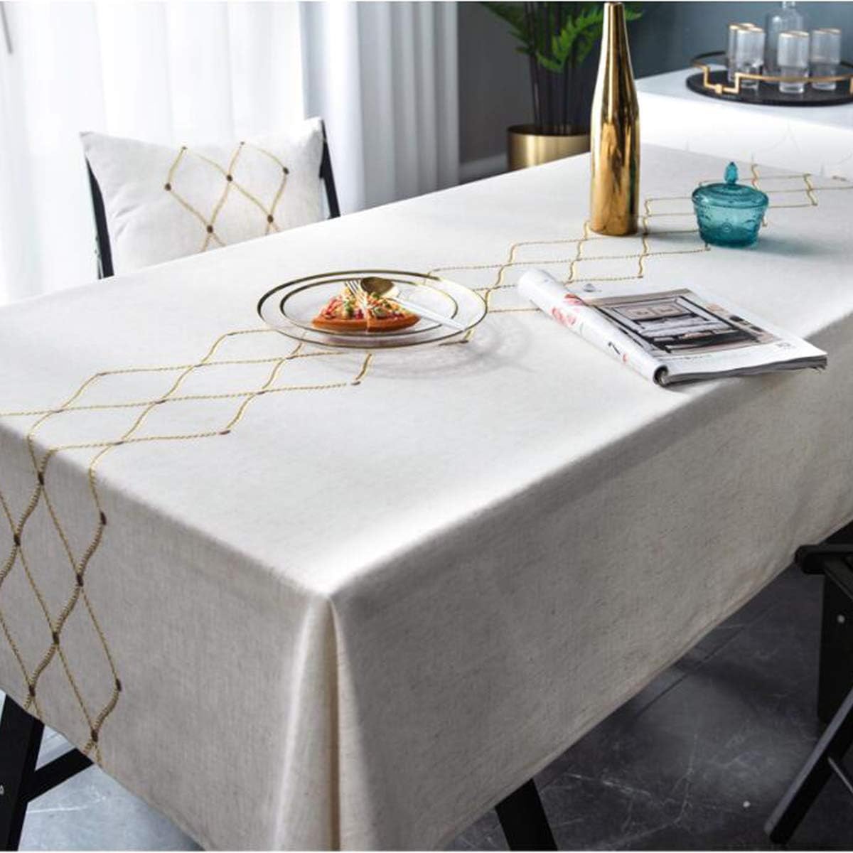 Blасk Frіdау - 80% оƒƒ Bringsine Embroidery Geometric Diamond Tablecloth Heavy Weight Cotton Linen Fabric Dust-Proof Water-Proof Table Cloth Cover for Kitchen Dinning Tabletop Decoration (Rectangle/Oblong, 53 x 70 Inch)