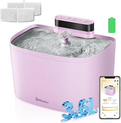 Miniatura 10 de Fuente de agua para gatos, fuente inalámbrica para gatos con control de aplicación, fuentes de agua sin bombeo de 122 onzas / 3.6 L para gatos de