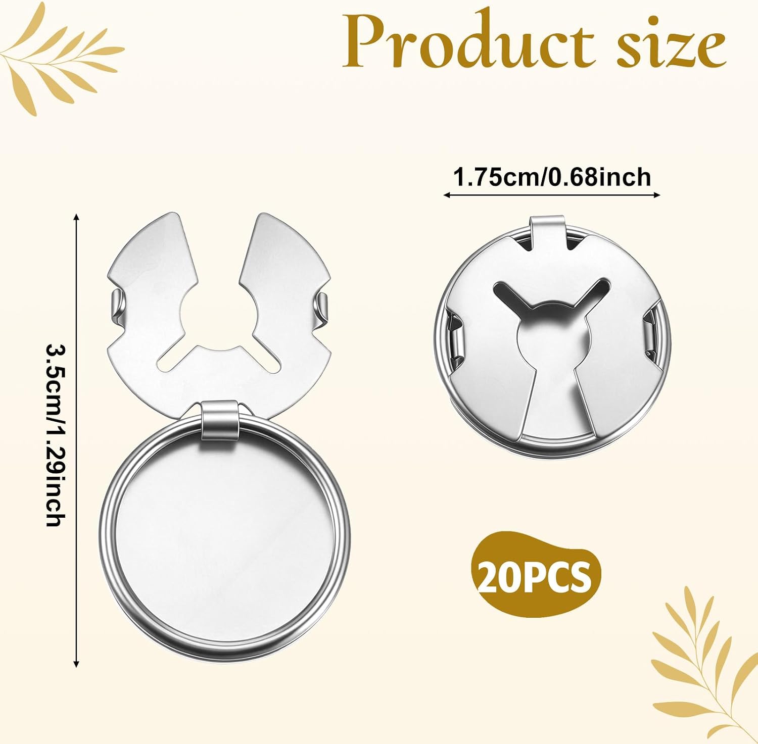 20 Pcs Button Covers for Men's Shirts Silver Brass Round Cuff Button Cover for Tuxedo, Business or Formal Shirts, Clip-On Buttons Cufflinks Kit for Sewing DIY Craft Decor