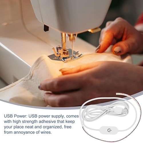 Miniatura 8 de Tira de luz LED autoadhesiva blanca fría para máquina de coser, 6.6 ft, 5 V, USB 6500 K