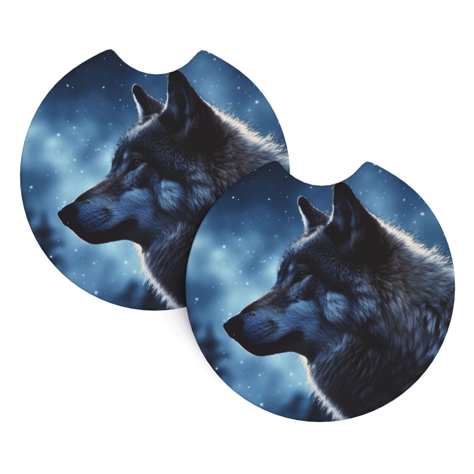 2PCS Car Coaster for Cup Holders Universal Auto Cup Mat Lonely Wolf Cup Coaster Pad 2.7" Waterproof Neoprene Non-Slip Cup Holder Coasters Car Interior Accessories for Women Men