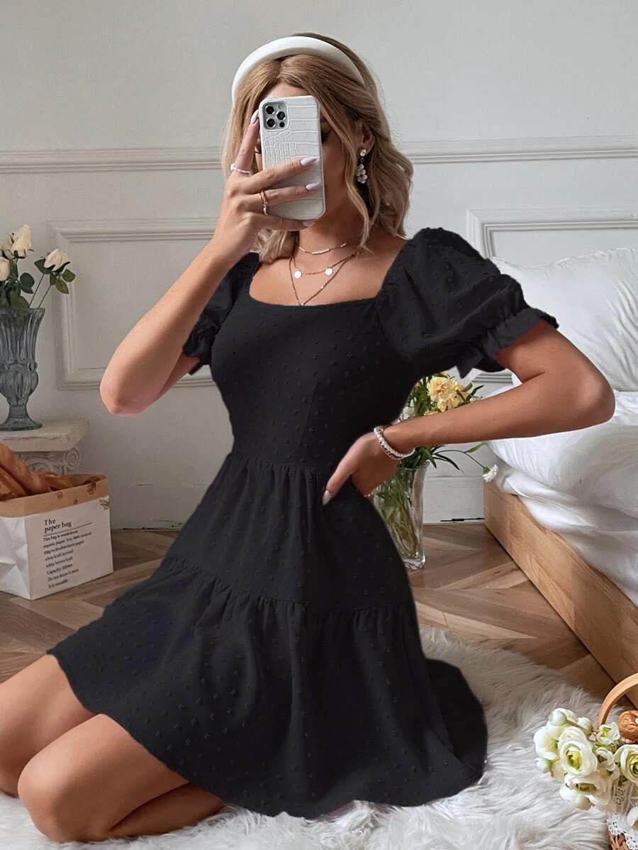 Narecte Summer Dresses for Women 2026,Tie Backless Swiss Dot Mini Dress,Ruffle Hem Flowy Casual Dresses