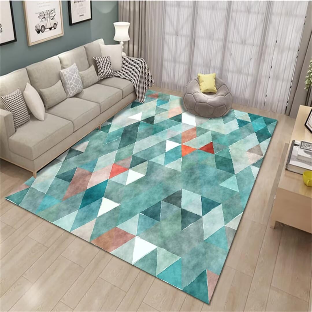 Tapis lavable triangle multicolore 80x160 cm pour salon