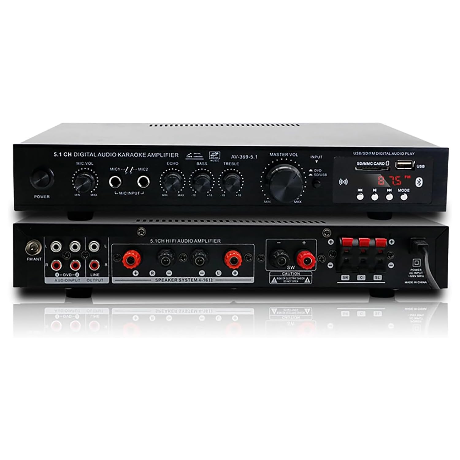 Amplificatore Digitale A 5.1 Canali, Amplificatore Stereo Bluetooth, Con Telecomando, Ingressi Ottici E Coassiali, Regolazione Del Riverbero, Bluetooth/usb/scheda Sd, Per Casa, Studio, Karaoke O