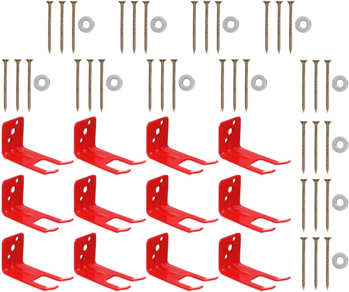 Kisangel 12pcs Metal Fire Extinguisher Mount Brackets with Screws, Red Wall Hook Fire Extinguisher Holders for Home, Kitchen, Classroom Safety