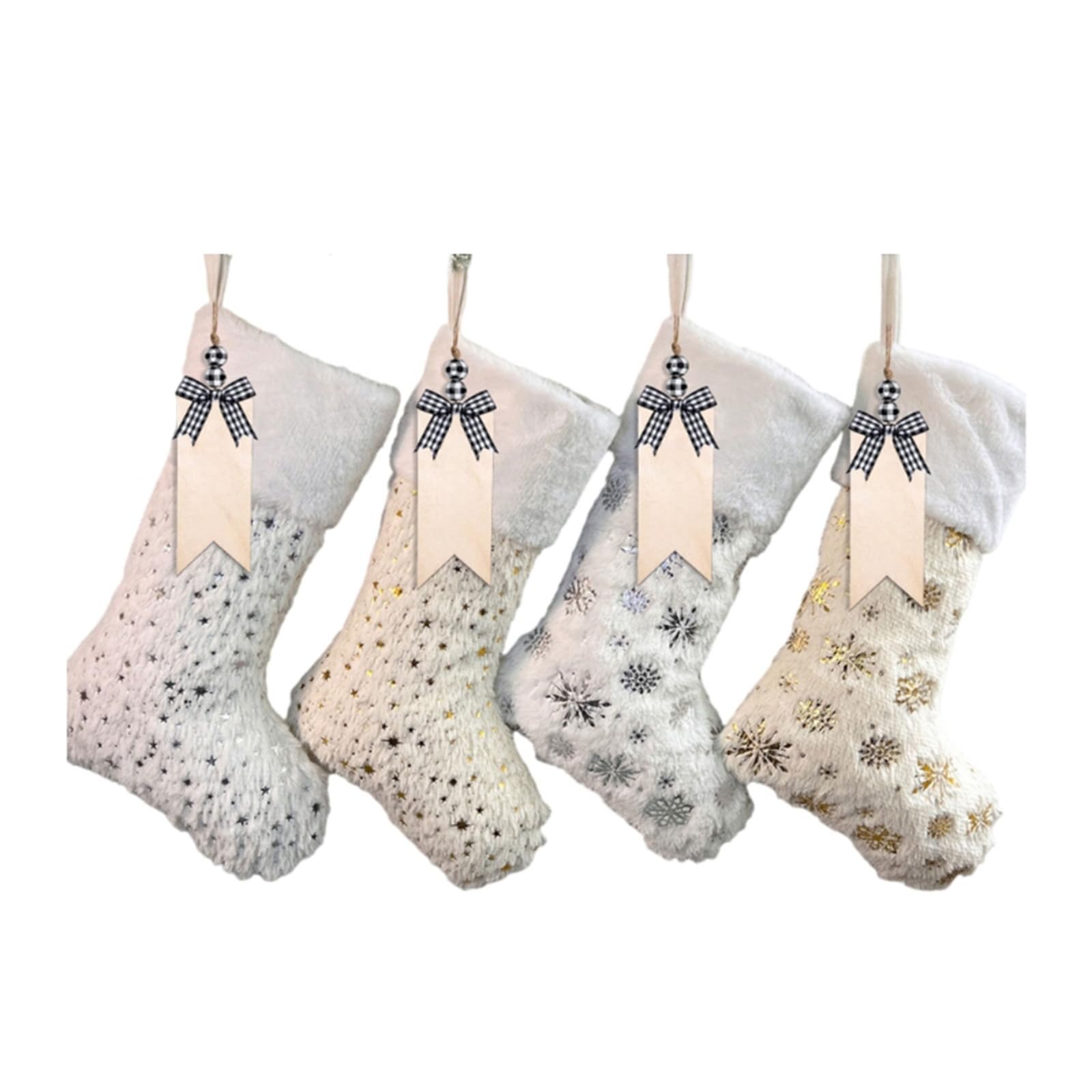 Msioytog 4pcs Furry Christmas Stockings Assorted Color for Home and Decors Holiday Mantlepiece Hanging Socks Christmas Stockings for Kids