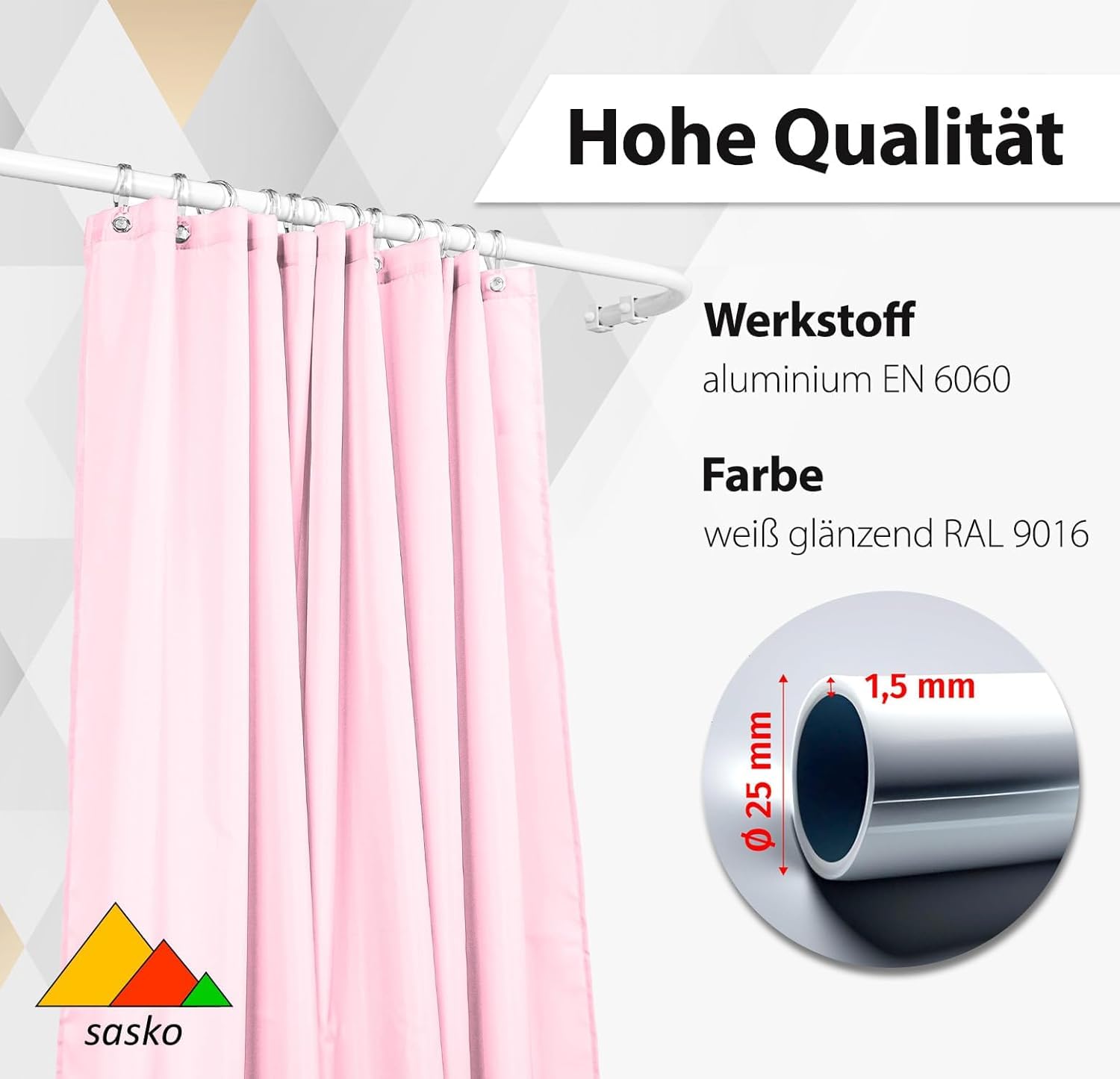Sasko Duschvorhangstange Duschstange Ecke U-Form Duschvorhang Weiß - 200 Größen hergestellt in Polen -Aluminium Stabile für Vorhang für Badewanne & Dusche 70x140x70 cm - Ohne Deckenhalterung
