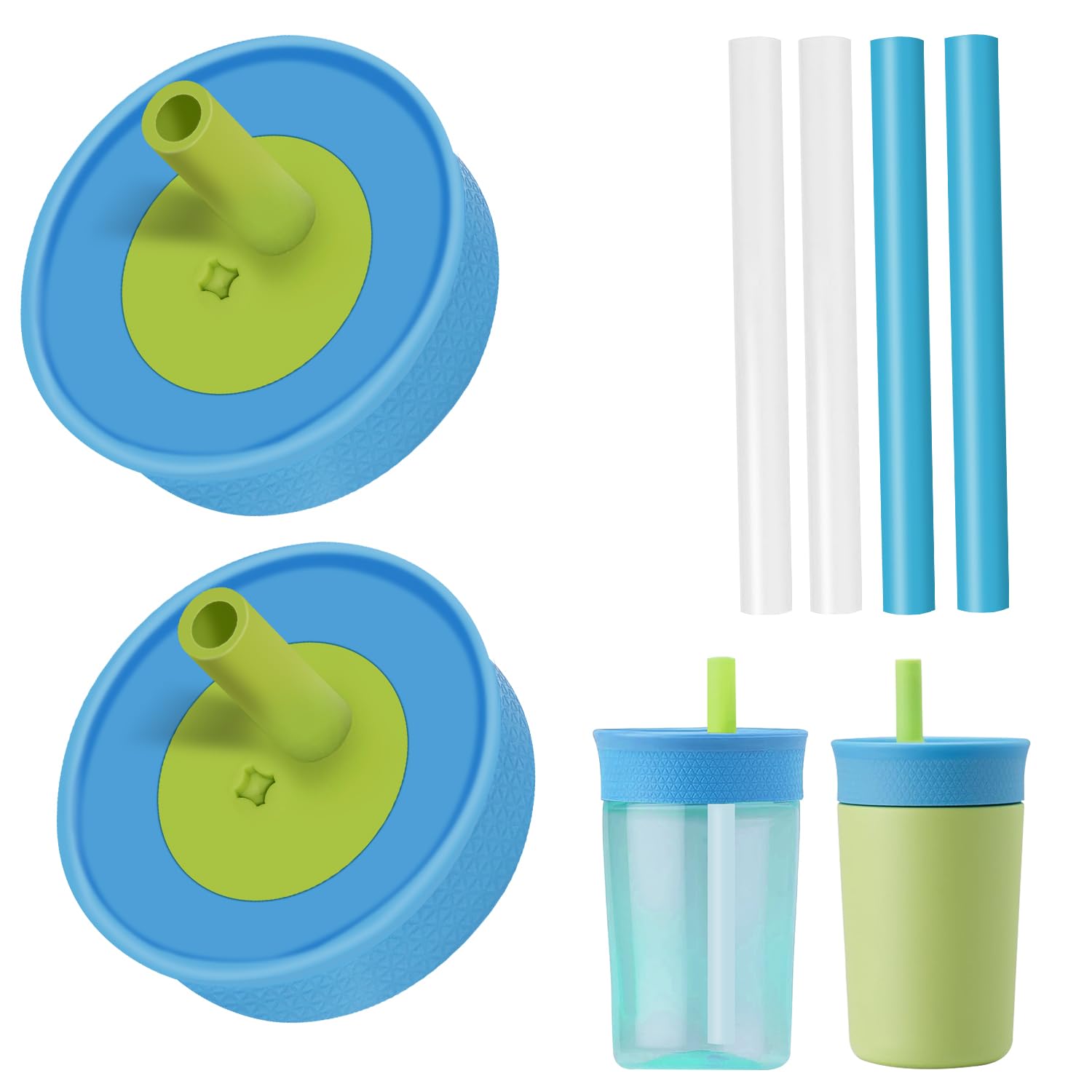 PHULWEL 2 Pack Replacement Lids for Owala Kids Insulation Tumbler 12oz & 15oz, Spill Resistant Cap with 4 Flexible Straws, BPA-Free, Dishwasher Safe,