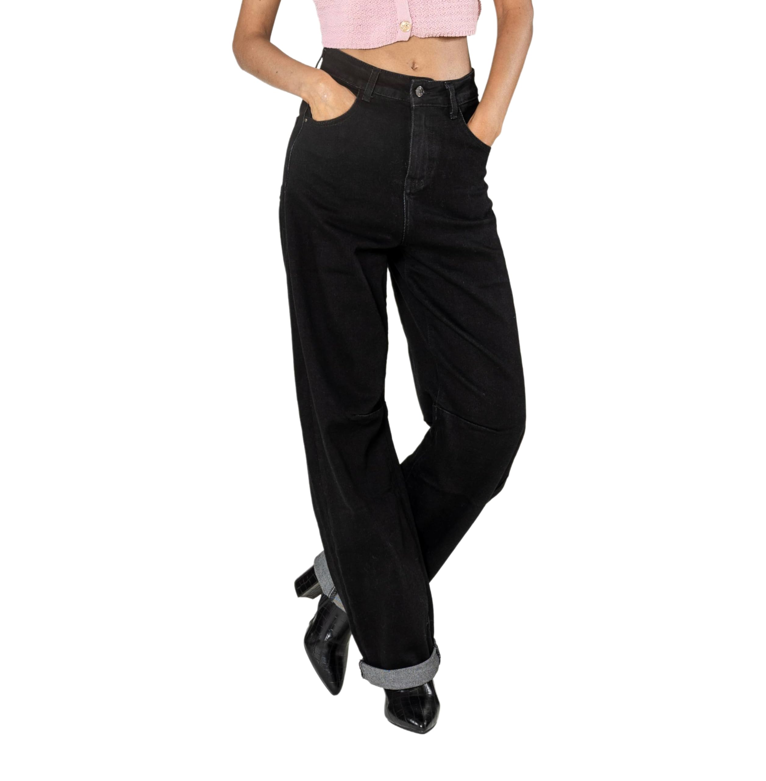 Nina Carter YY307 - Vaqueros para mujer, corte barril, cintura alta, pantalones vaqueros de cintura alta, pantalones vaqueros elásticos