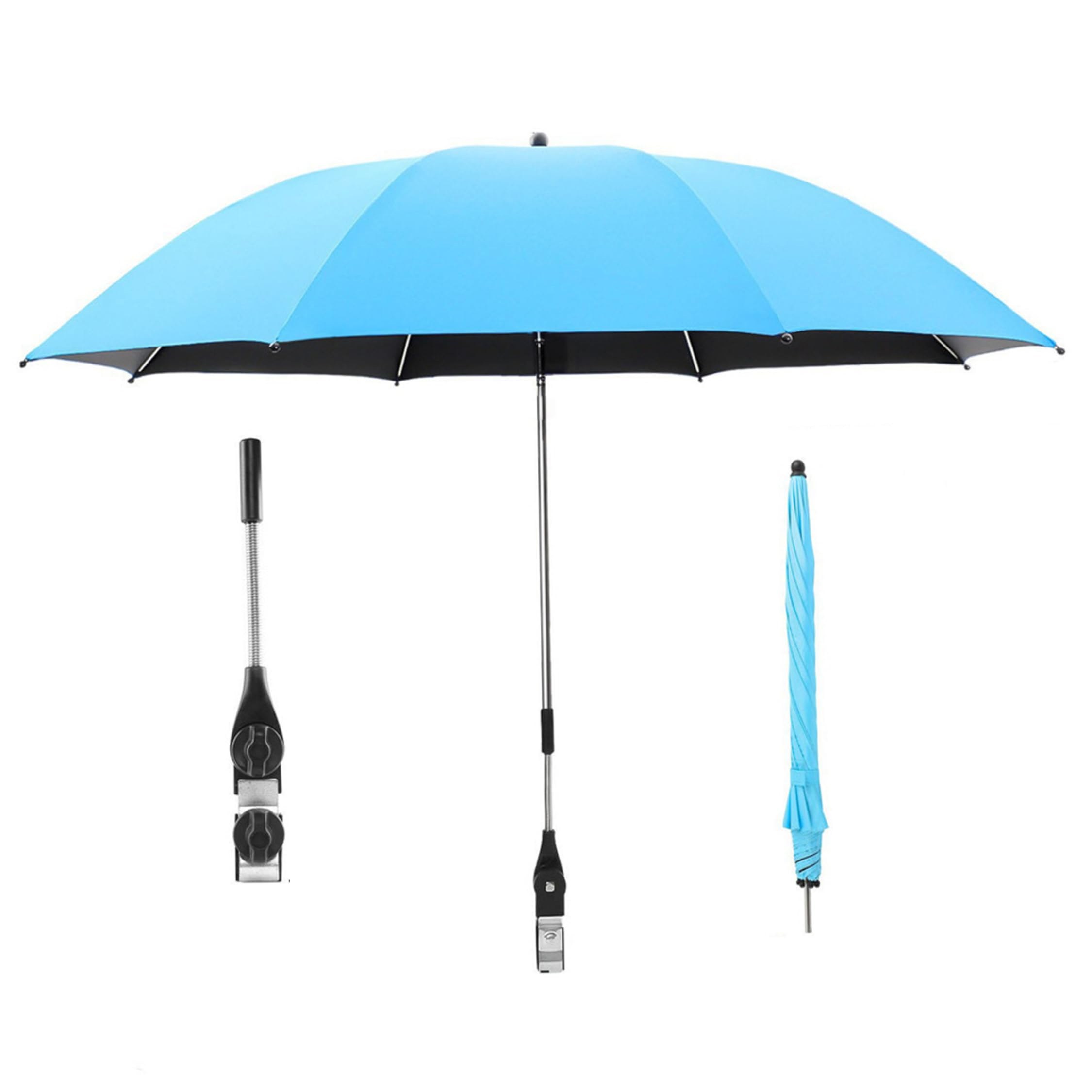 Tsawntd Clip On Umbrella For Chair, Uv Blocking Beach Chair Umbrella With Clamp, Adjustable Portable Sun Shade, Lake Blue, 23.00inch