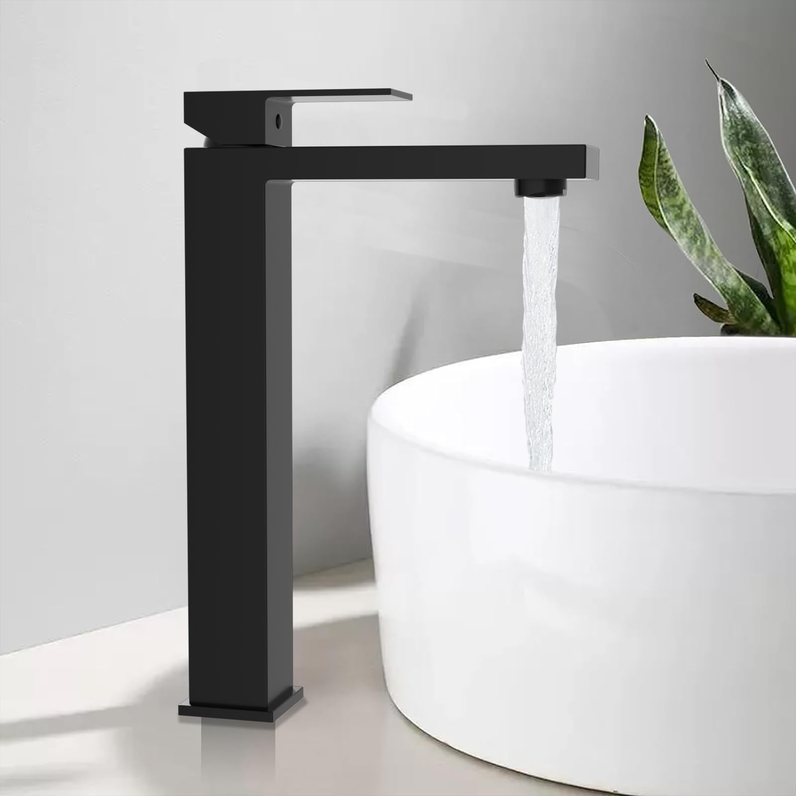 BuntHaus Rubinetto Bagno Nero,Rubinetto Lavabo Alto,Altezza beccuccio 250 mm,Miscelatore Monocomando,Supporto per acqua calda e fredda,Acciaio Inox,per lavabi sopra il piano