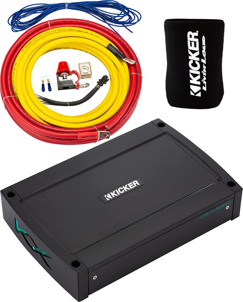 KICKER Amp and Wiring Kit Package of 2 Items 800W 4-Channel KXMA Series Marine Amplifier with 4AWG Power Wiring Kit - Boat Kit - 48KXMA800.4 Amplifier & 47KMPK4 Wiring Kit