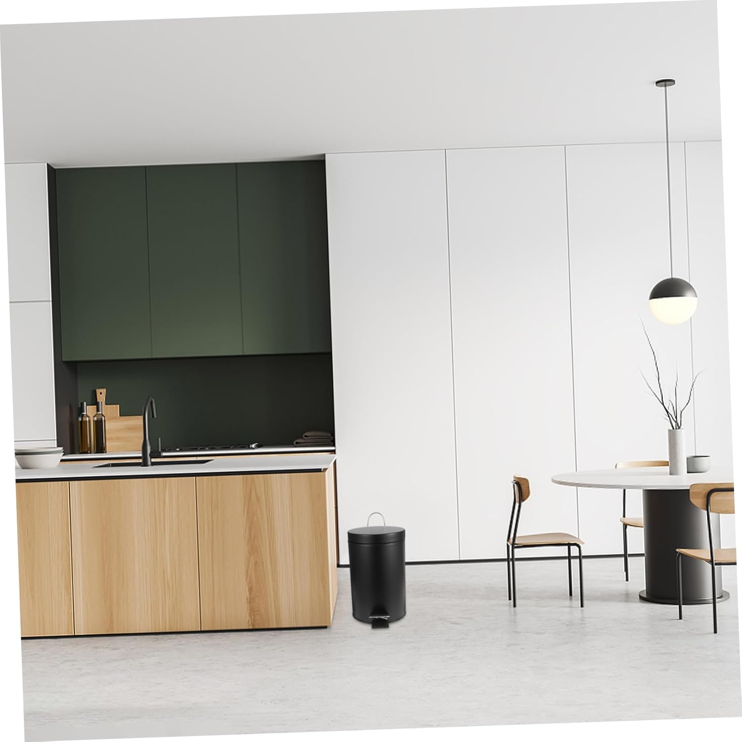Kitchen Waste Bin with Lid Black Matte Round Step Trash Can for Bathroom Bedroom Living Room and Office Use Easy Pedal Open and Washable Wastebasket