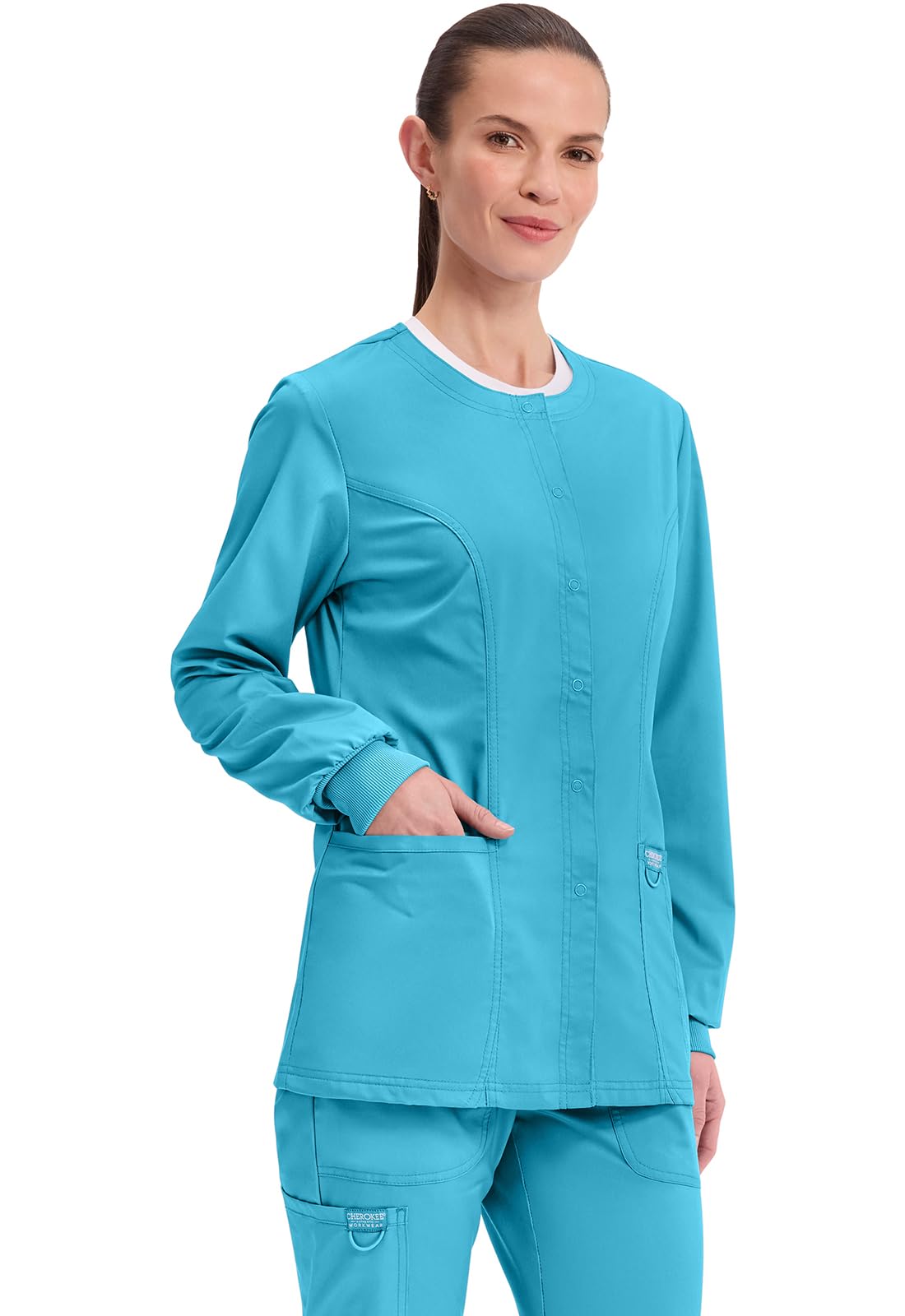 Cherokee Women Warm Up Scrubs Jacket Workwear Revolution Snap Front WW310