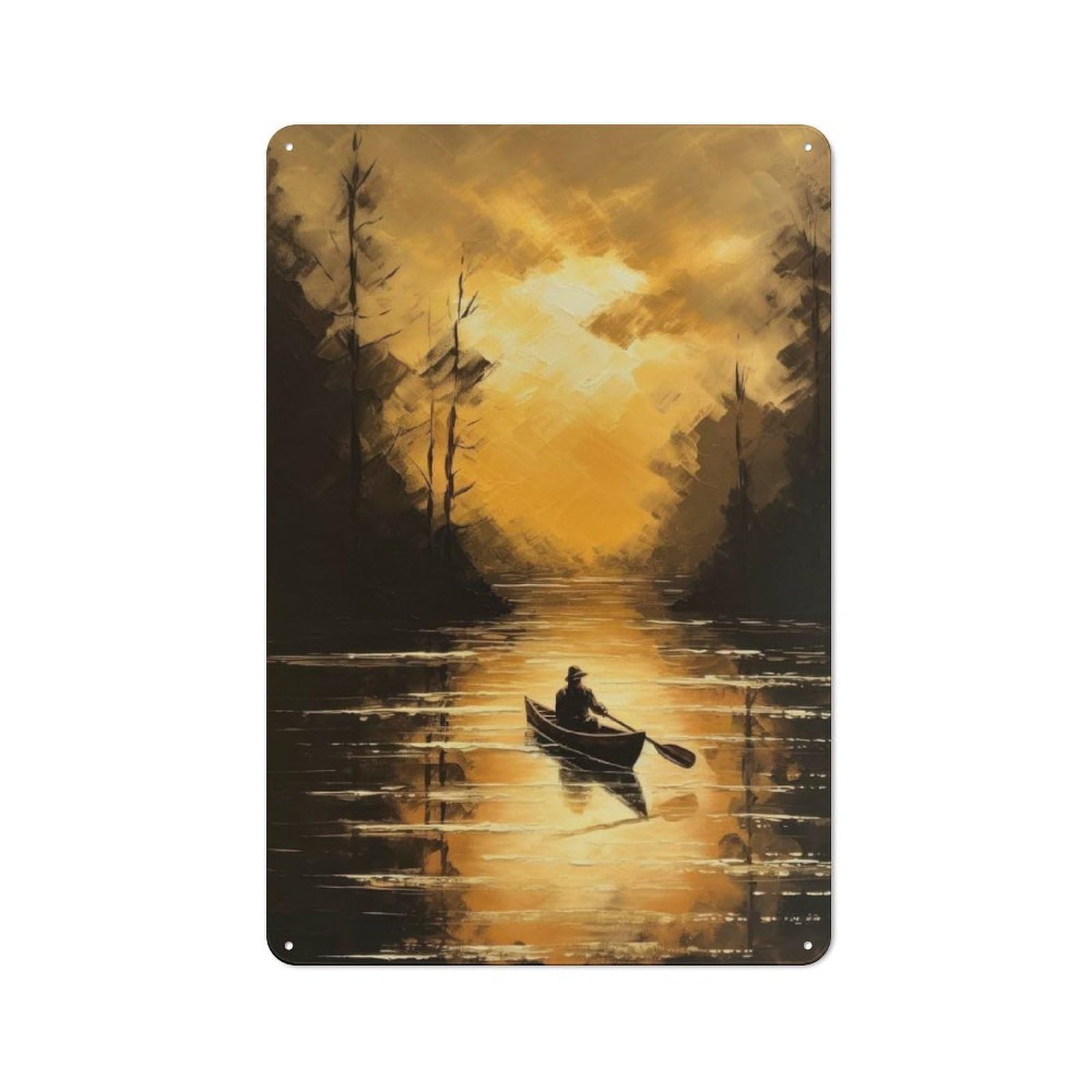 Junmoney Canoeing Tranquility Printed Metal Sign 30X20cm For Living Room Or Hallway, Suited To Hallway Decor Fans